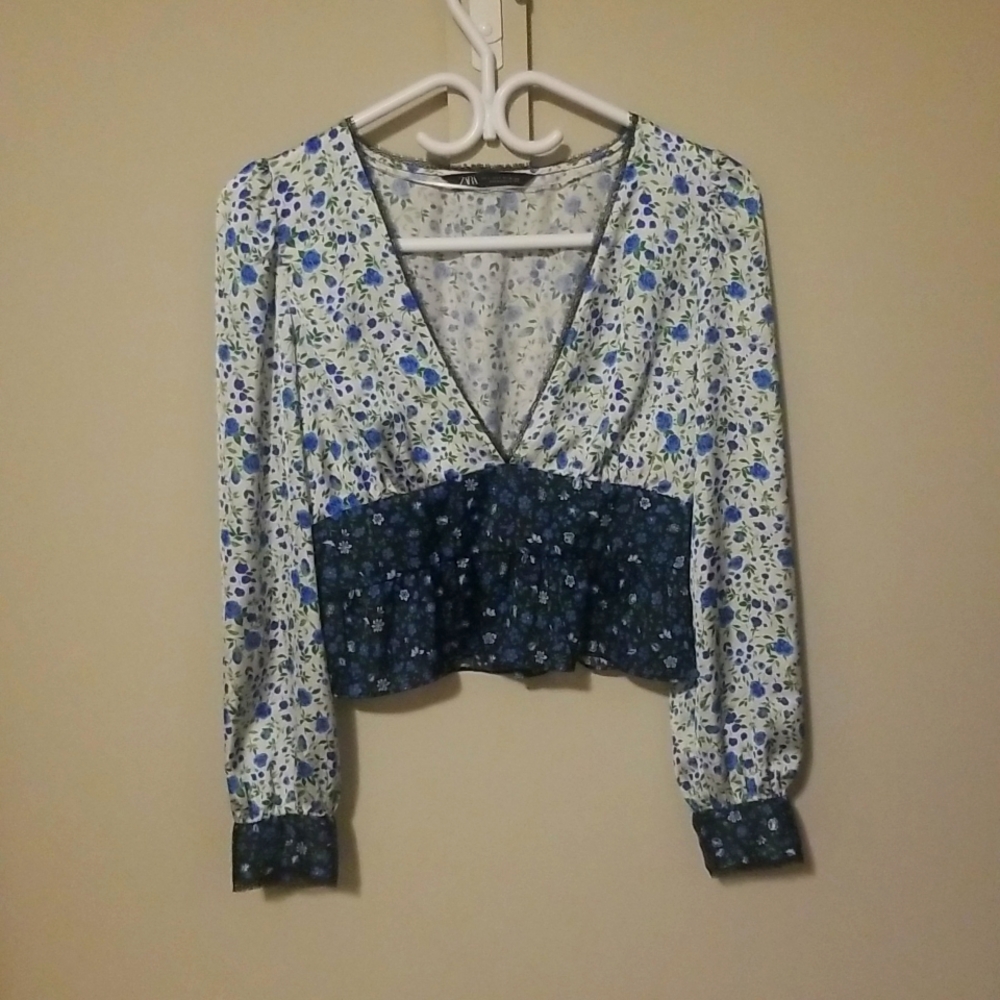 Zara Two Toned Satin Blouse in a Floral Print